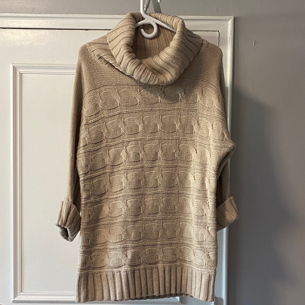 Cozy Tan Cable Knit Turtleneck Sweater By Pure Alfred Sung